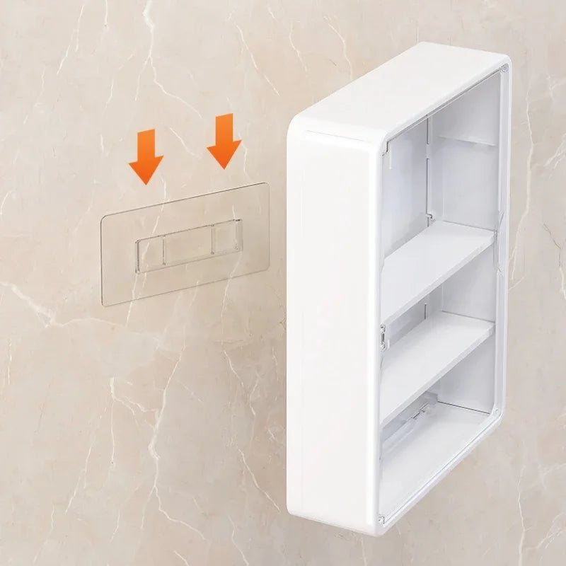 Multi Layer Wall Mounted Bathroom Organizer Cabinet No Drill Cosmetic Storage Display Shelf with Removable Shelves – White
