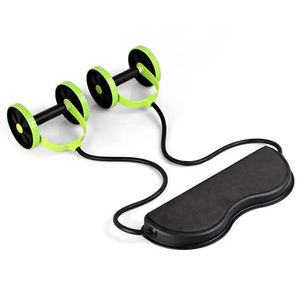 Ab Roller Double Wheel Trainer Portable Abdominal Exercise Equipment with Resistance Tube - Green