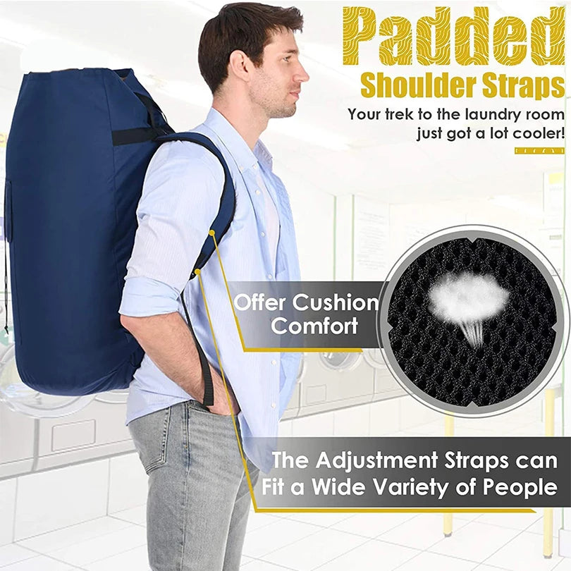 Laundry Backpack 115L Foldable Adjustable Oxford Clothes Hamper Bag with Extendable Straps