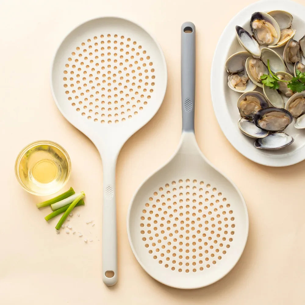 Large Silicone Skimmer Spoon Stainless Steel Slotted Colander Strainer Kitchen Utensil - Grey