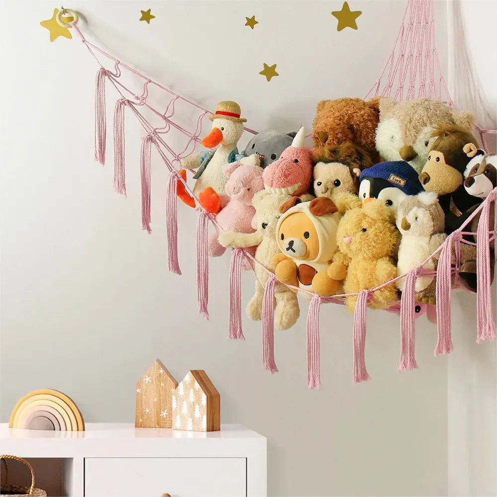 Toy Hammock Corner Hanging Storage Net Cotton Rope for Soft Toys - Grey