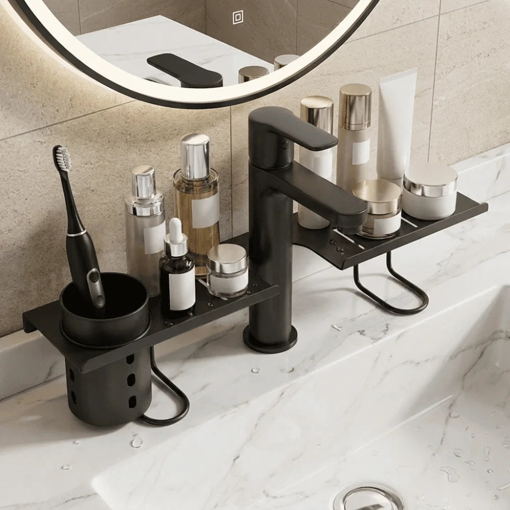 Bathroom Storage Rack Carbon Steel Drainage Shelf Over Faucet Organiser