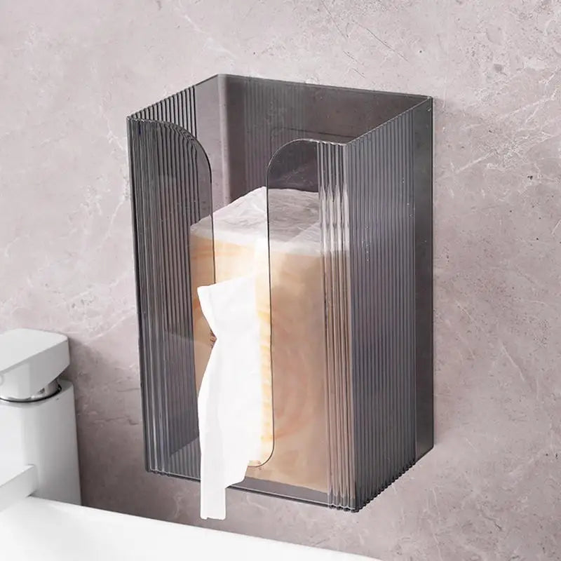 Wall Mounted Tissue Box Holder Drill Free Facial Tissue Dispenser Bathroom Kitchen Wipes Organizer – White