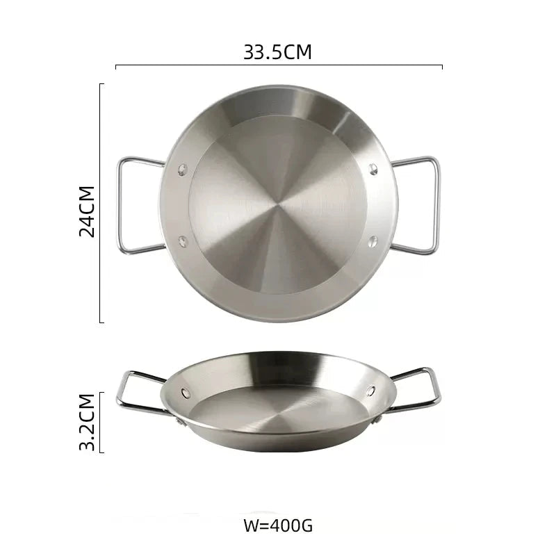 Stainless Steel Paella Pan 24cm Double Handle Cooking Pan Gas and Induction Compatible – Silver