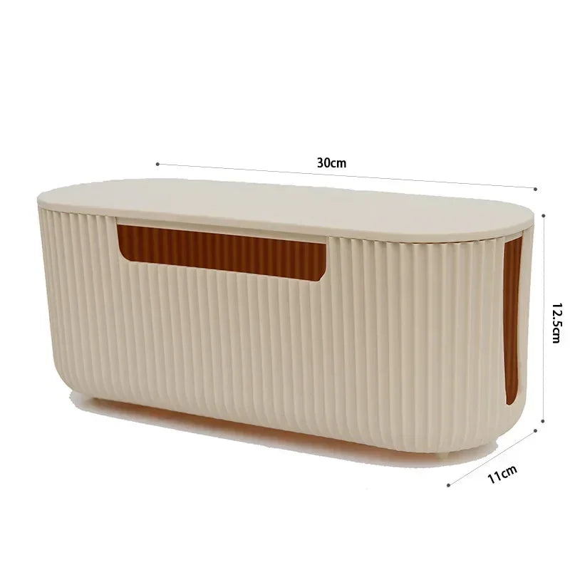 Cable Storage Box 30cm Power Strip Organiser Dustproof Wire Management Case - Beige