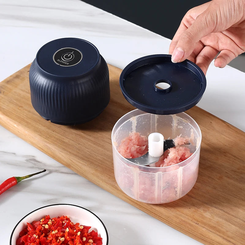 Electric Food Chopper 300mL USB Rechargeable Mini Garlic Meat Vegetable Grinder – Blue