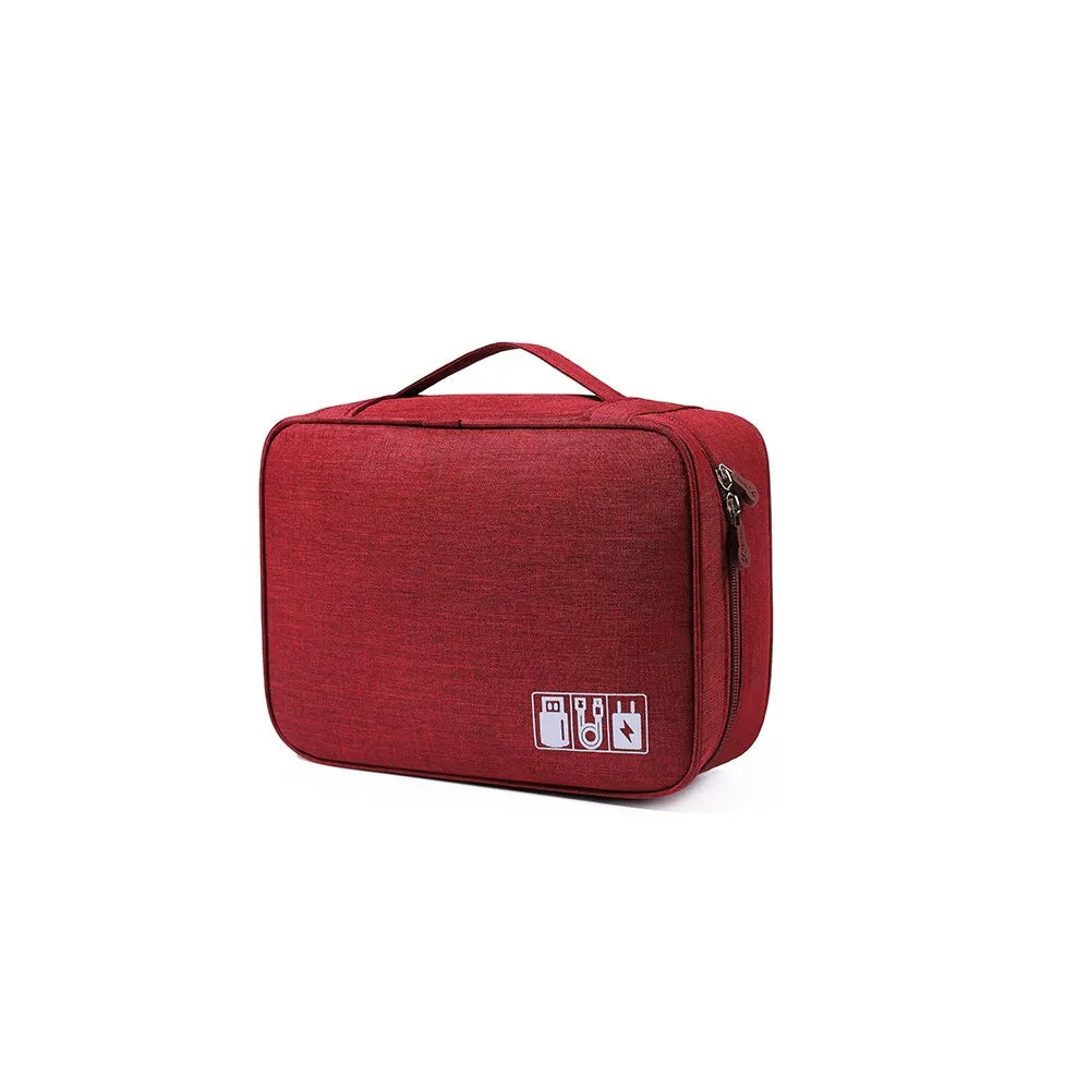 Travel Digital Storage Bag 24.5cm Waterproof Cable Organizer Electronic Accessories - Red