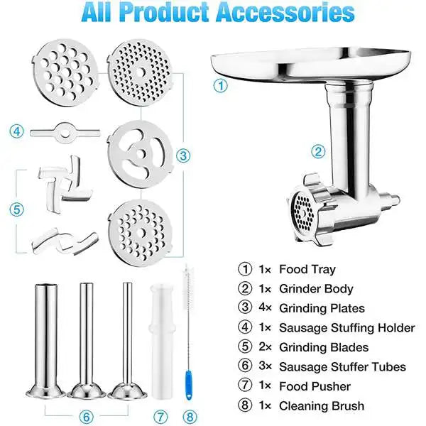Stainless Steel Meat Grinder Attachment Food Processor Accessory with Sausage Maker Kit – Red