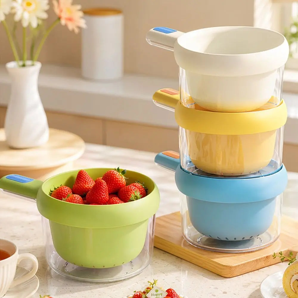 Double Layer Drain Basket 22cm Fruit Vegetable Washer With Water Catching Container - Yellow