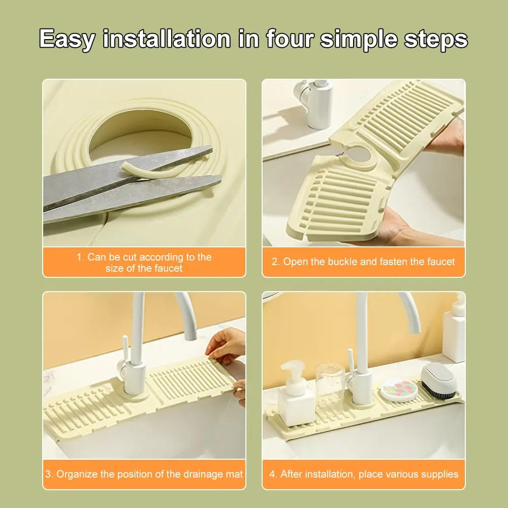 Silicone Sink Draining Mat Fast Drying Faucet Splash Guard Countertop Protector – Grey
