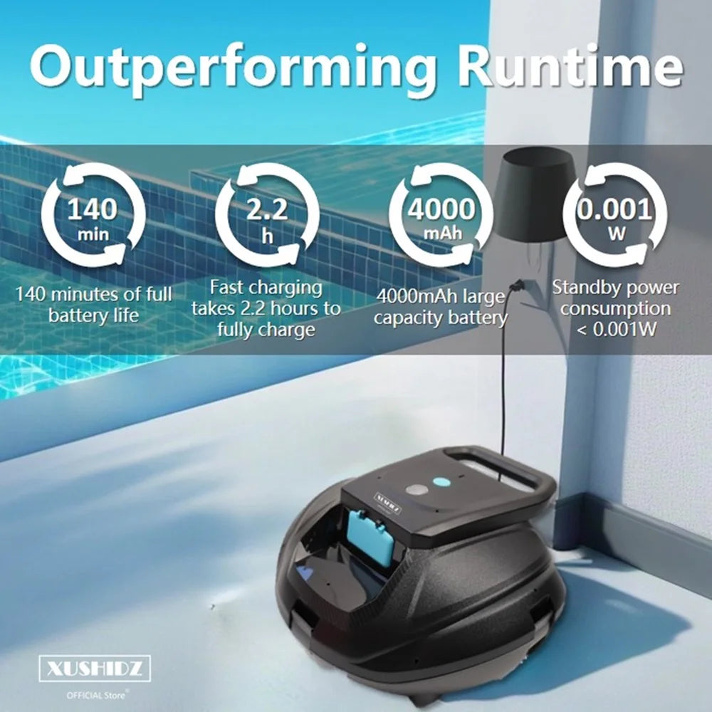 Pool Vacuum Robot 4000mAh Cordless Automatic Cleaner with Twin Motor Suction