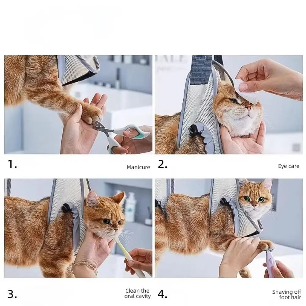 Pet Grooming Hammock Sling Adjustable Polyester Claw Care Bag with Hooks - Grey