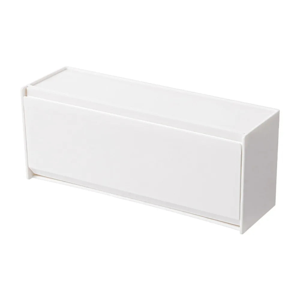 Wall Mounted Magnetic Storage Box No Drill Bathroom Organizer Cotton Swab Holder with Flip Lid – White