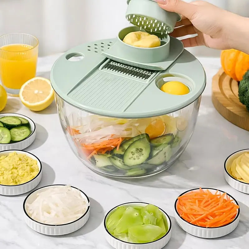7-Piece Multifunction Salad Spinner Set Vegetable Washer Chopper Slicer Grater – White