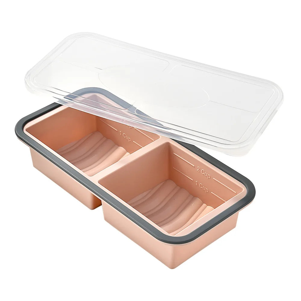 Silicone Food Storage Container 2 Compartment Bento Lunch Box with Lid – Red