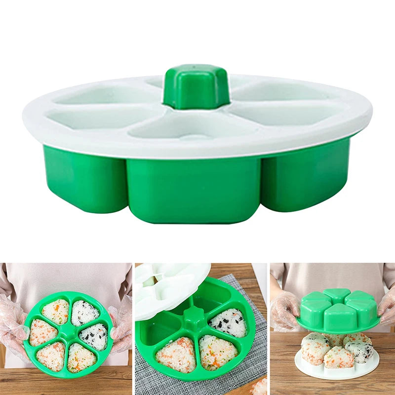 6-in-1 Onigiri Mold Triangle Sushi Rice Ball Maker Bento Press – White