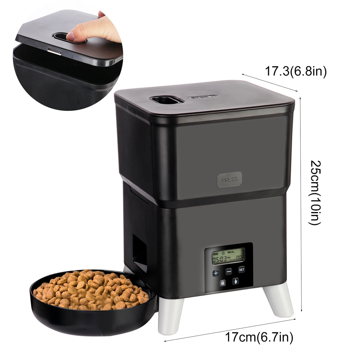 Automatic Pet Feeder 3L Timed Dry Food Dispenser with Large Capacity Feeding Bowl - White