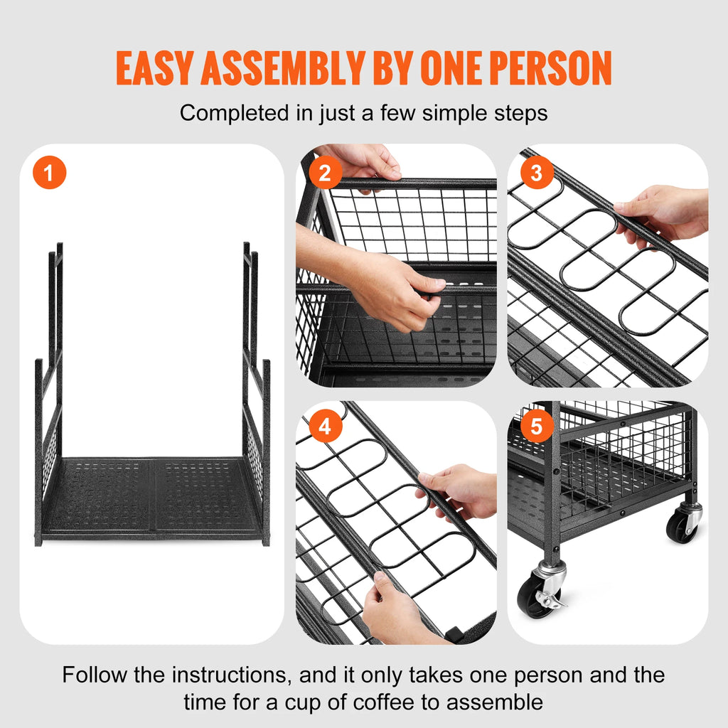 Garden Tool Organizer Rack with Wheels Steel Garage Storage -16 Slot