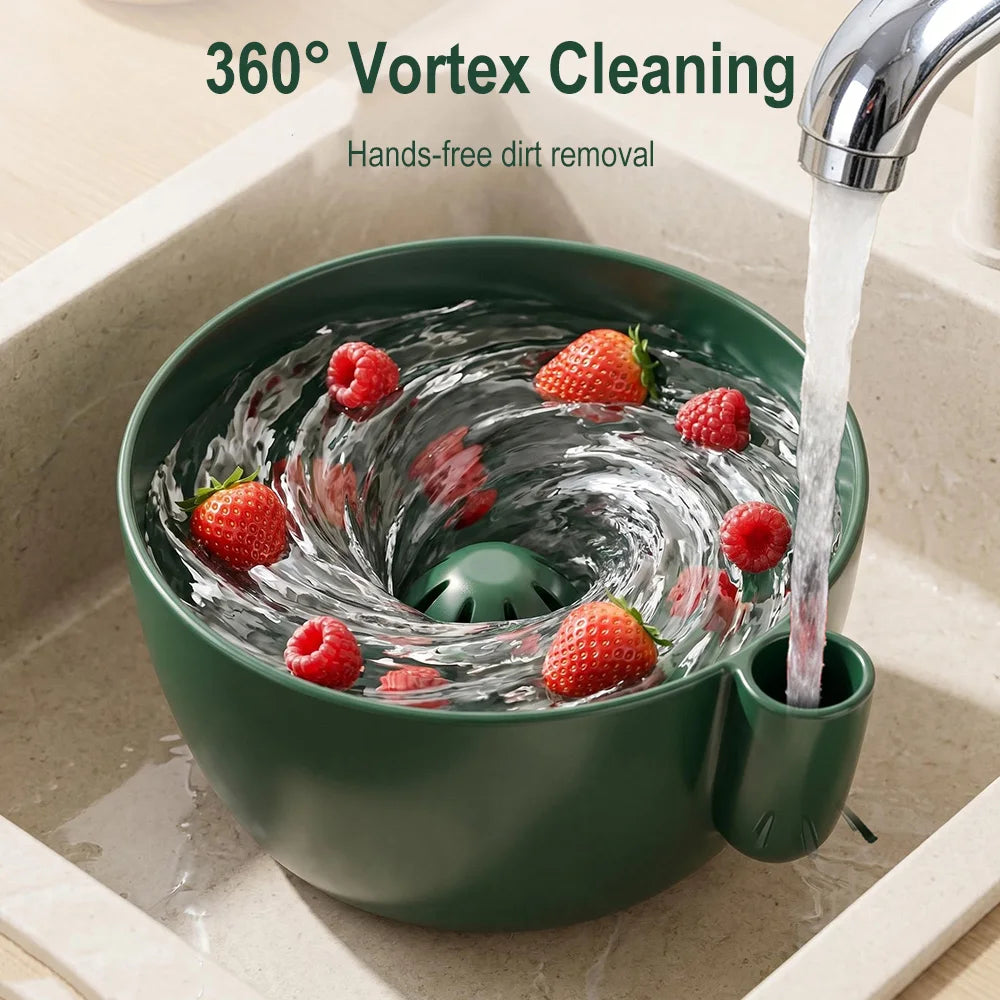 Fruit Washing Bowl 15cm Automatic Swirl Drain Basket Food Grade Kitchen Colander for Produce