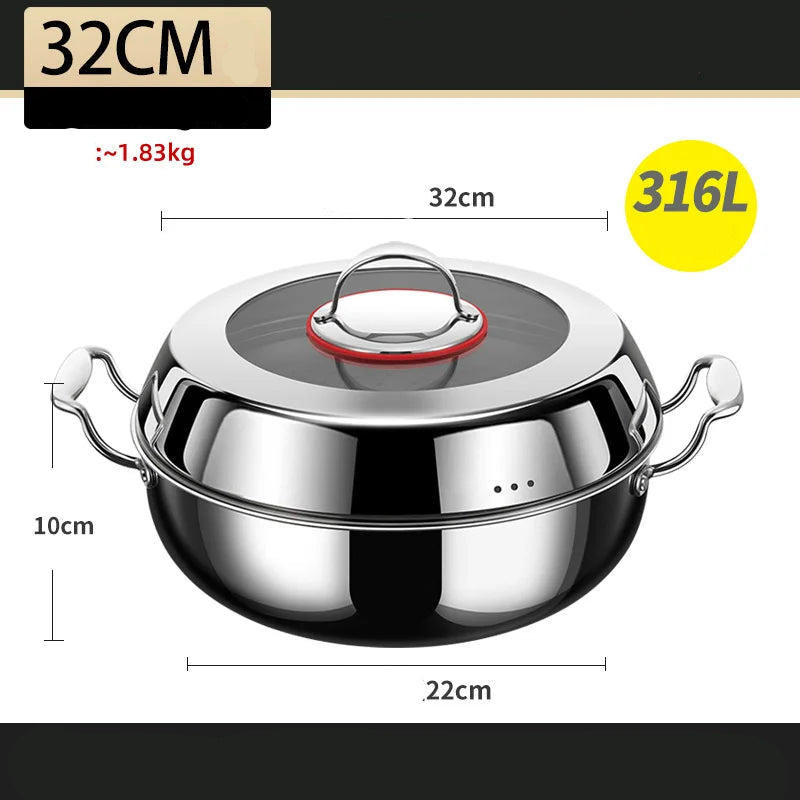 Steam Pot 32cm 316 Stainless Steel Double Layer Seafood Steamer Hot Pot with Lid
