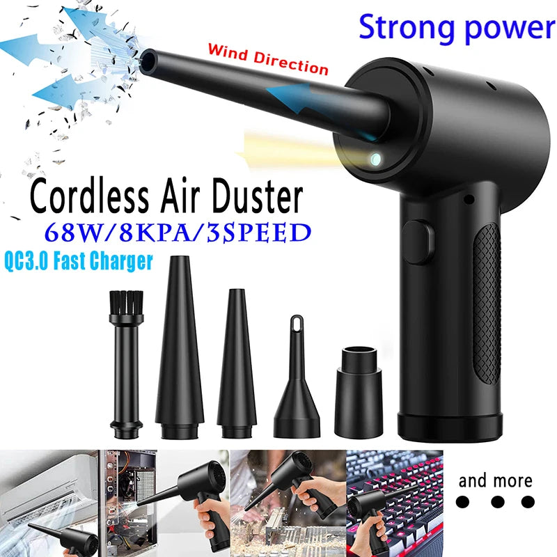 Cordless Air Duster Electric Blower 51000RPM Wireless Dust Cleaning Tool with Nozzles Black