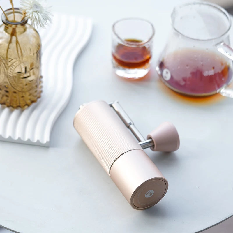 Manual Coffee Grinder 14.7cm Foldable Handle Stainless Steel Burr Adjustable - Rose Gold