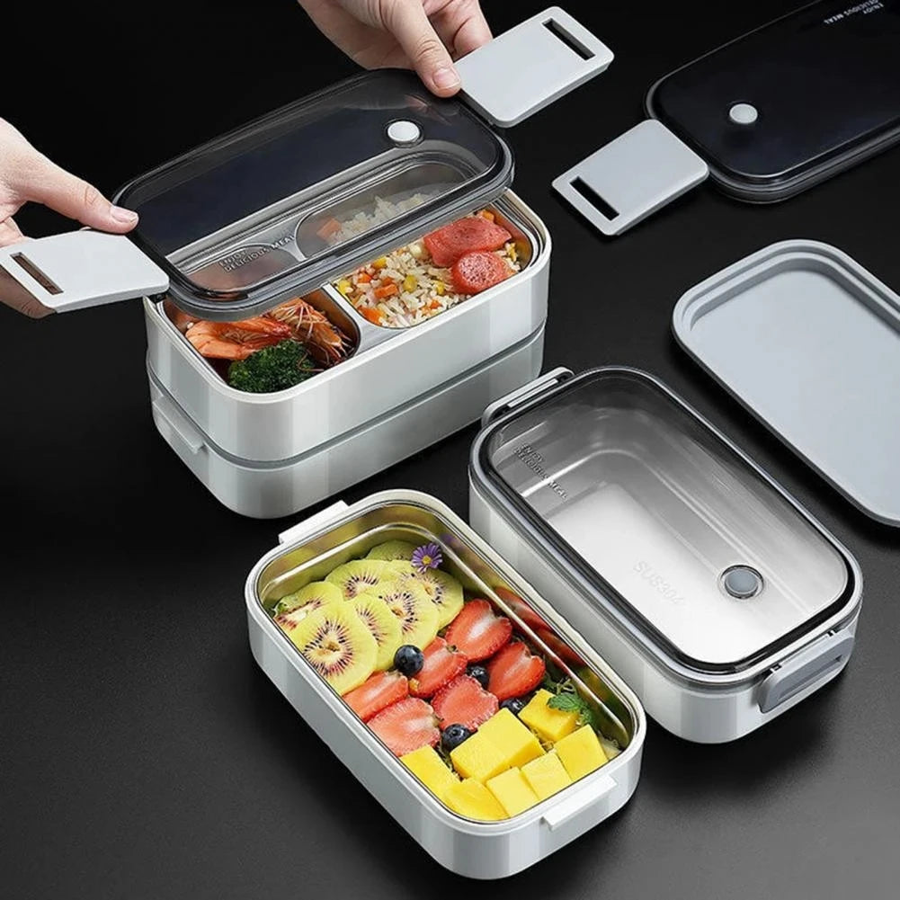 Lunch Box 1 Layer 304 Stainless Steel Insulated Microwave Food Container Portable Bento Box – White