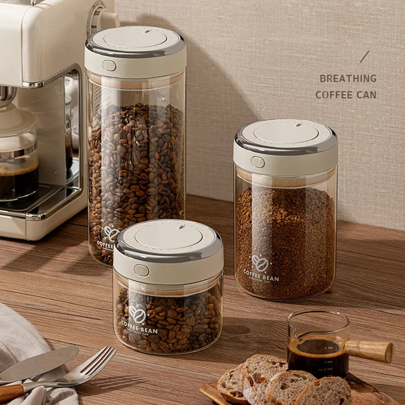 Coffee Canister 1100 mL Glass Airtight Storage Jar with CO2 Valve - Clear