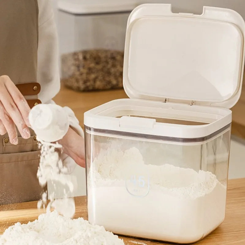Storage Container 5.5L Airtight Plastic Flour Canister with Press Open Lid and Transparent Body