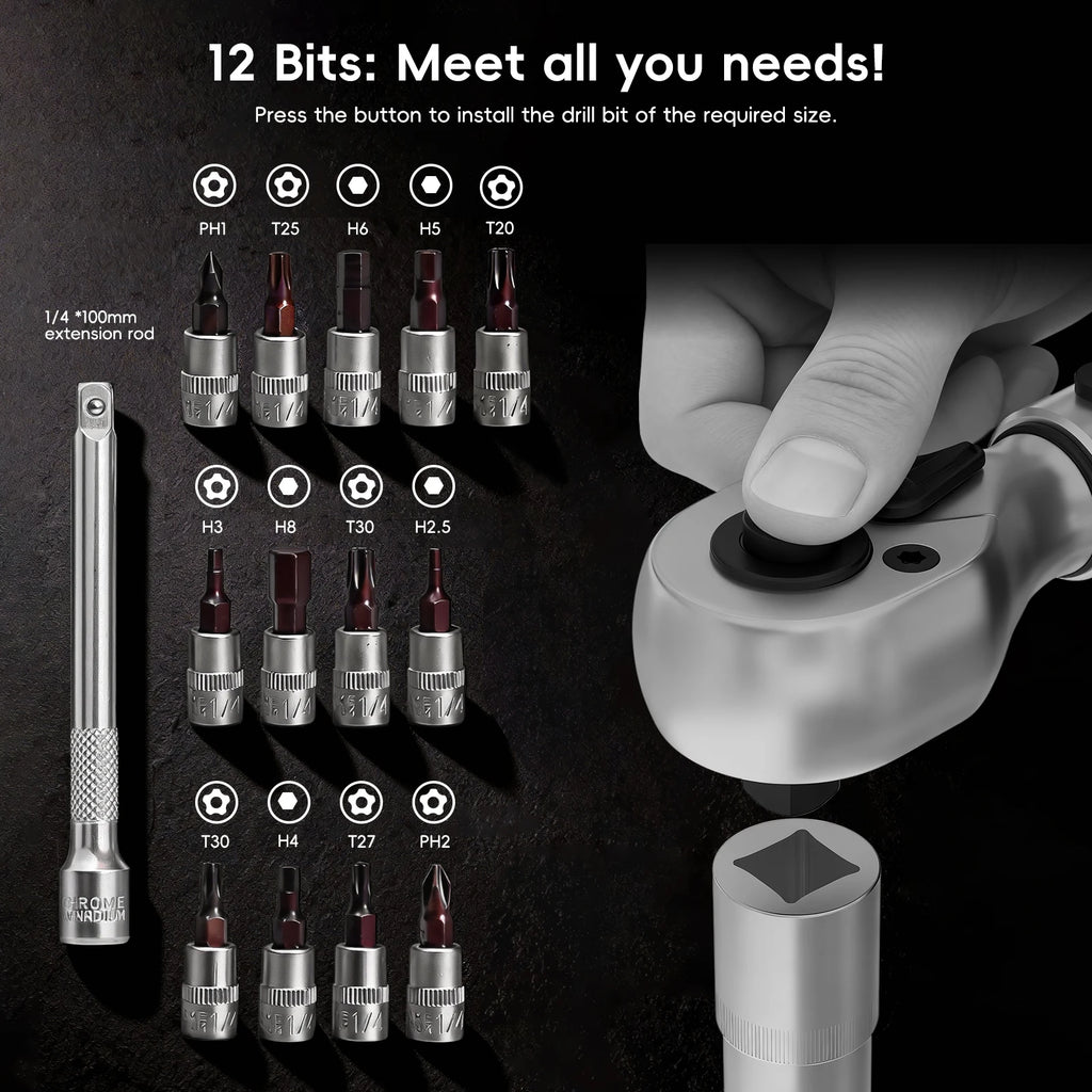 Torque Wrench Set Portable Heavy Duty 1/4 Inch Drive 2-20 N·m Precision Bicycle Repair Tool Kit