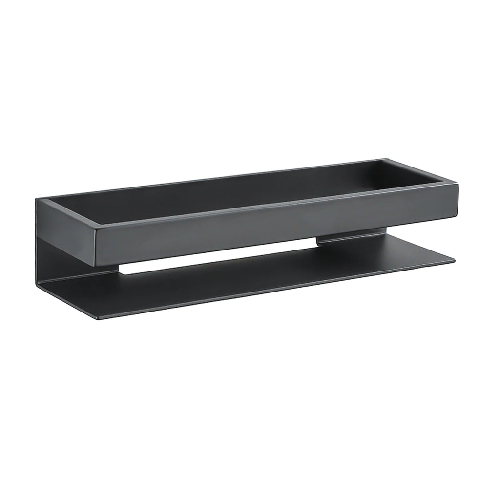 Shower Shelf 40cm Wall Mounted Bathroom Storage Rack Aluminum Shelf with Stainless Steel Bar Black