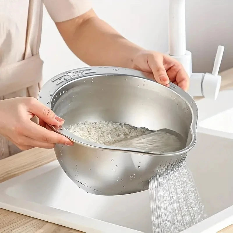 Rice Washing Bowl 304 Stainless Steel Strainer Colander for Grains - Gold