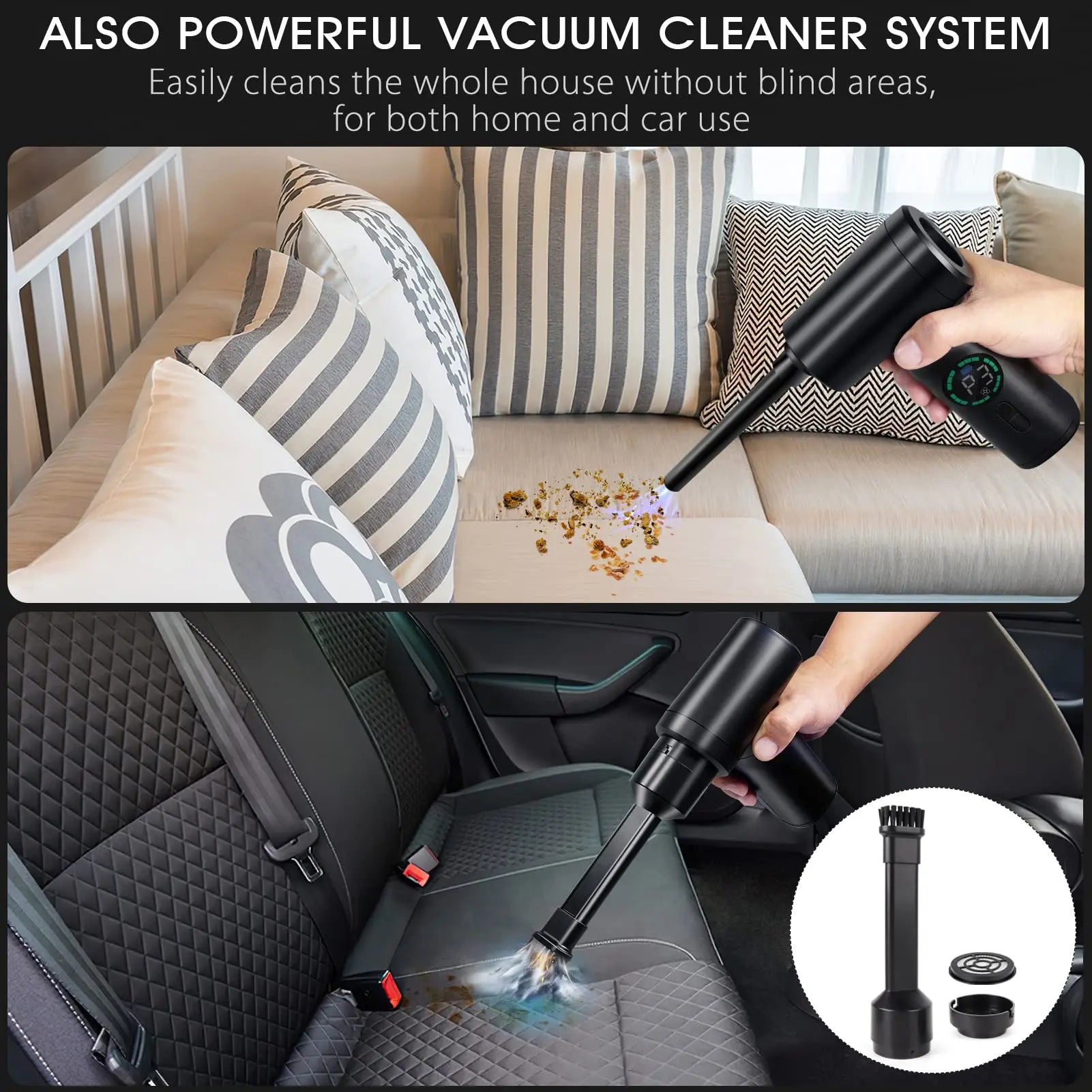 Air Duster 7500mAh Cordless 2 in 1 Blower and Vacuum Cleaner with 3 Speed Cleaning Tool