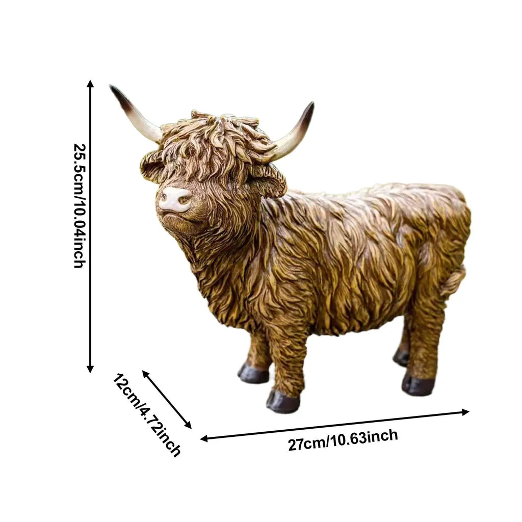 Highland Cow Statue Resin Garden Figurine Decorative Animal Ornament - Brown