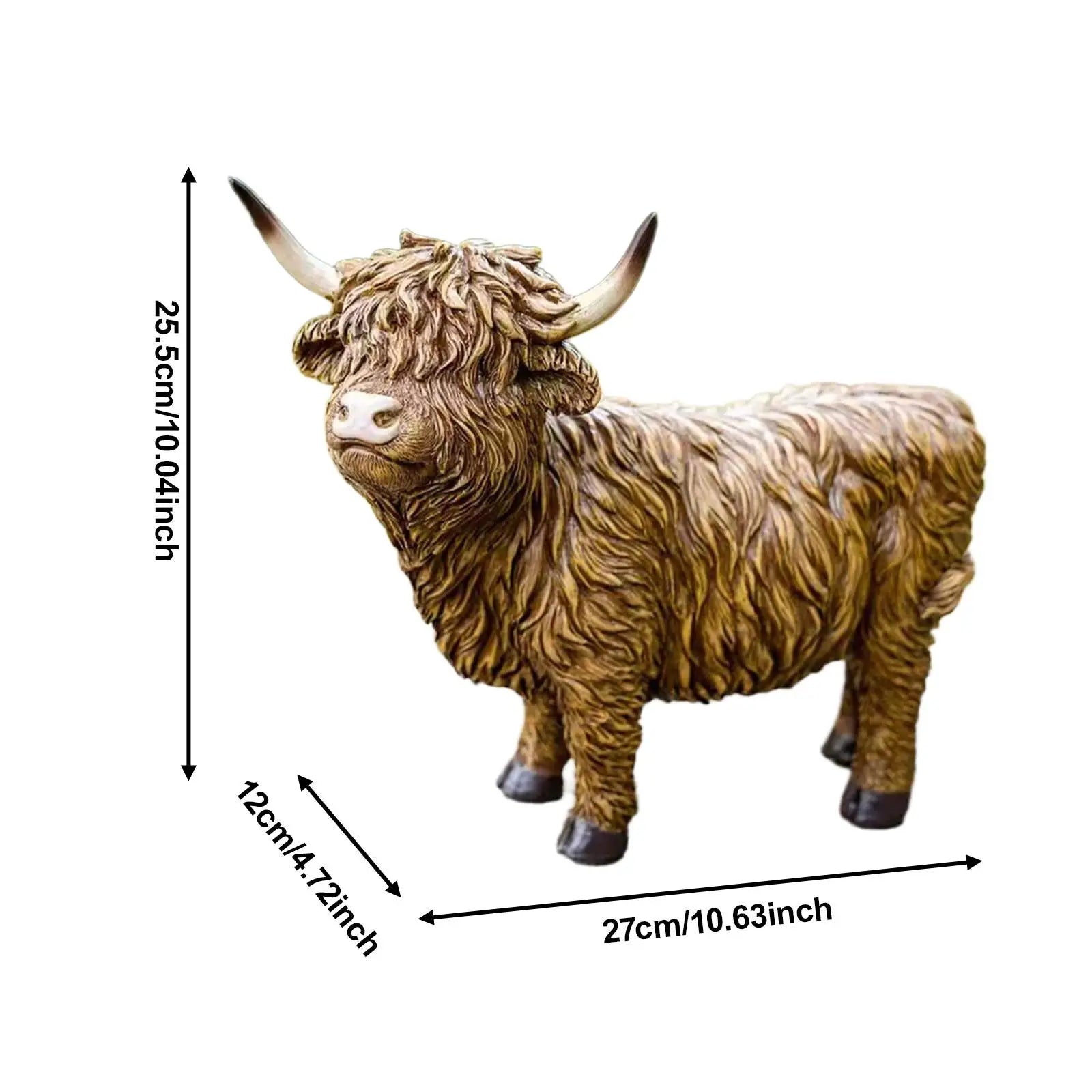 Highland Cow Statue Resin Garden Figurine Decorative Animal Ornament - Brown