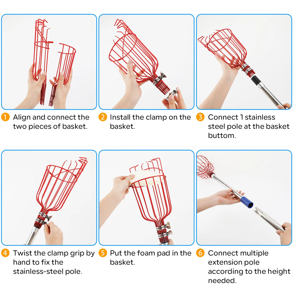 13 FT Adjustable Fruit Picker Pole with Basket – Lightweight Tree Harvester