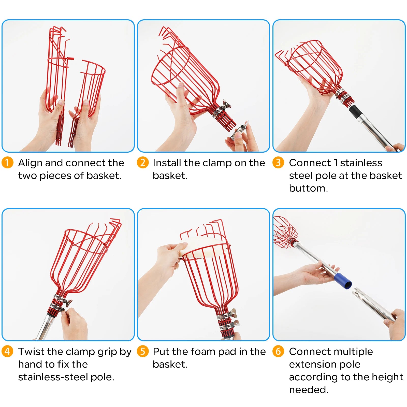 13 FT Adjustable Fruit Picker Pole with Basket – Lightweight Tree Harvester