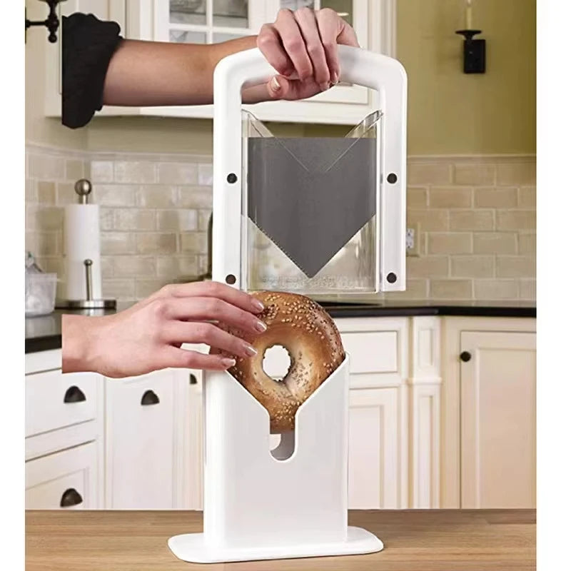 Bagel Guillotine Slicer Stainless Steel Serrated Blade Bread Cutter – White