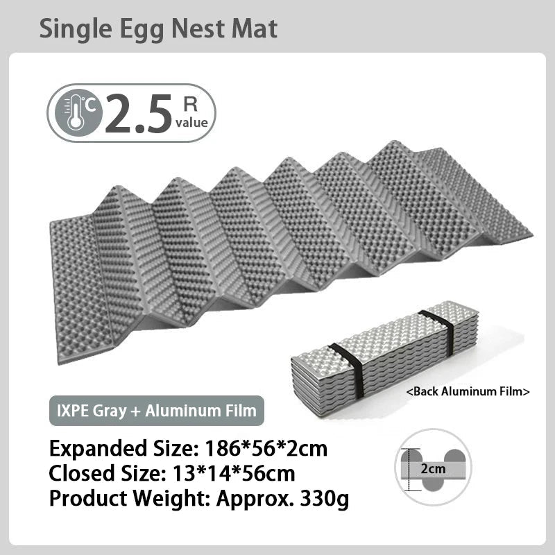 Ultralight Folding Sleeping Mat 2cm Egg Crate Foam Camping Pad with Aluminium Foil Insulation – Grey