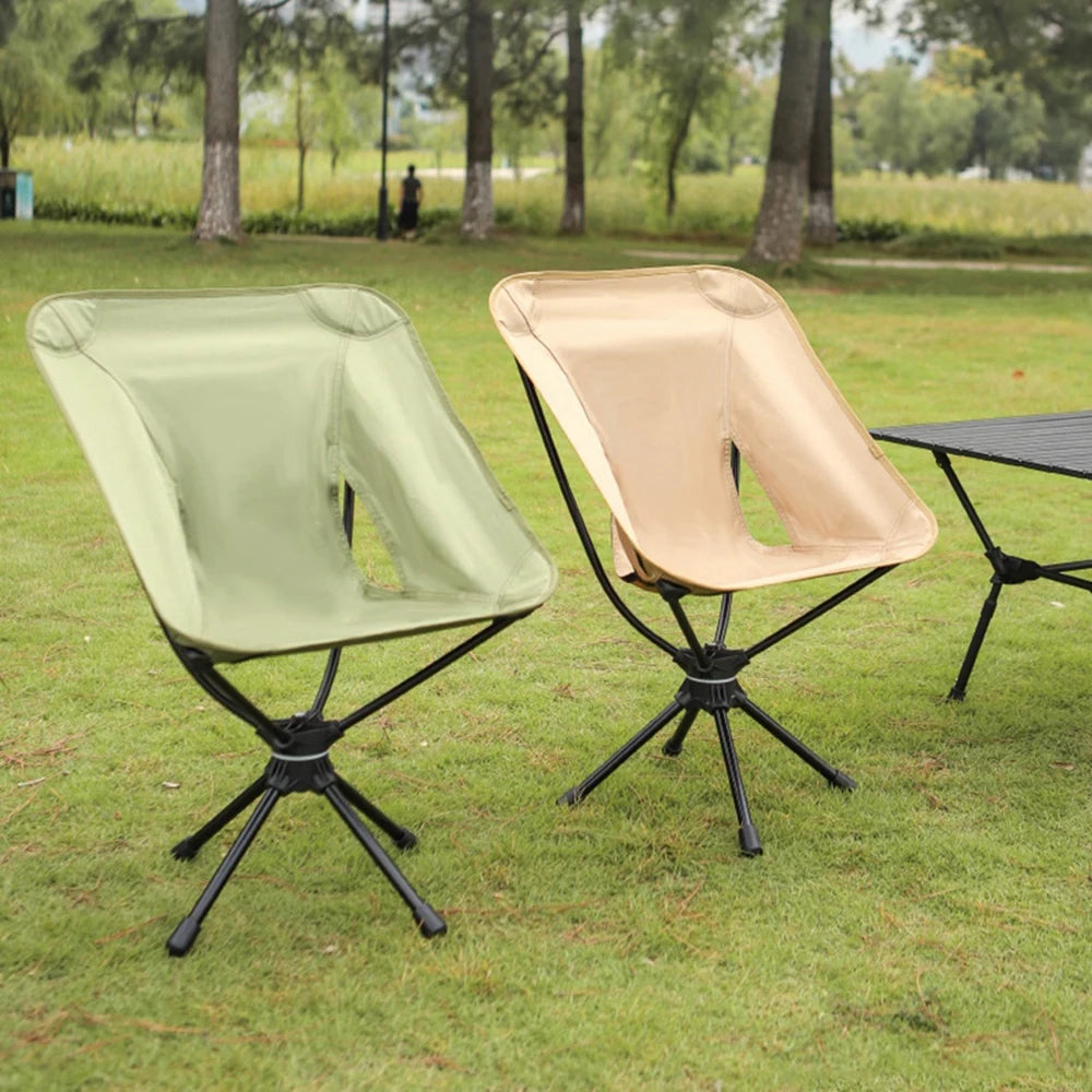 Camping Folding Chair 140kg Capacity Swivel Seat Portable Outdoor Stool – Black