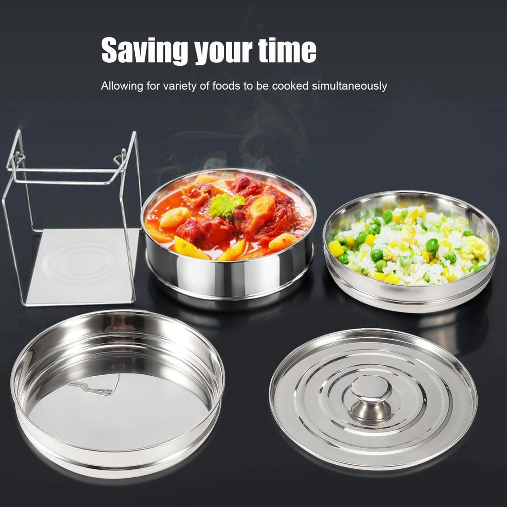 Steamer Pot 3 Tier Stainless Steel Stackable Cooker Insert Set with Lid and Handle