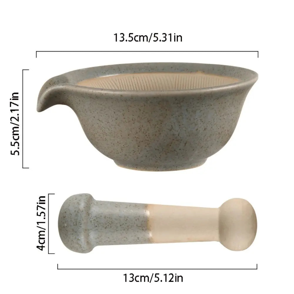 Ceramic Mortar and Pestle Set Spice Herb Garlic Grinder Bowl Kitchen Food Preparation Tool – Grey