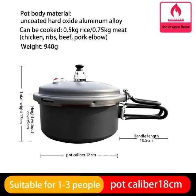 Pressure Cooker 1.8L 80kPa Folding Handle Outdoor Camping Cookware – Grey