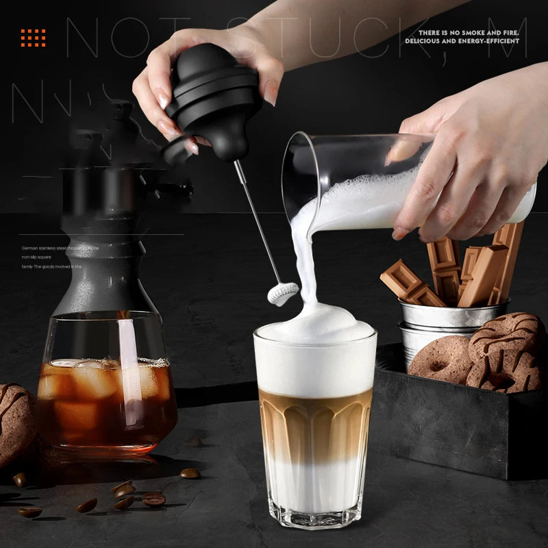 Electric Milk Frother 400ml Portable Handheld Coffee Stirrer Stainless Steel - Black