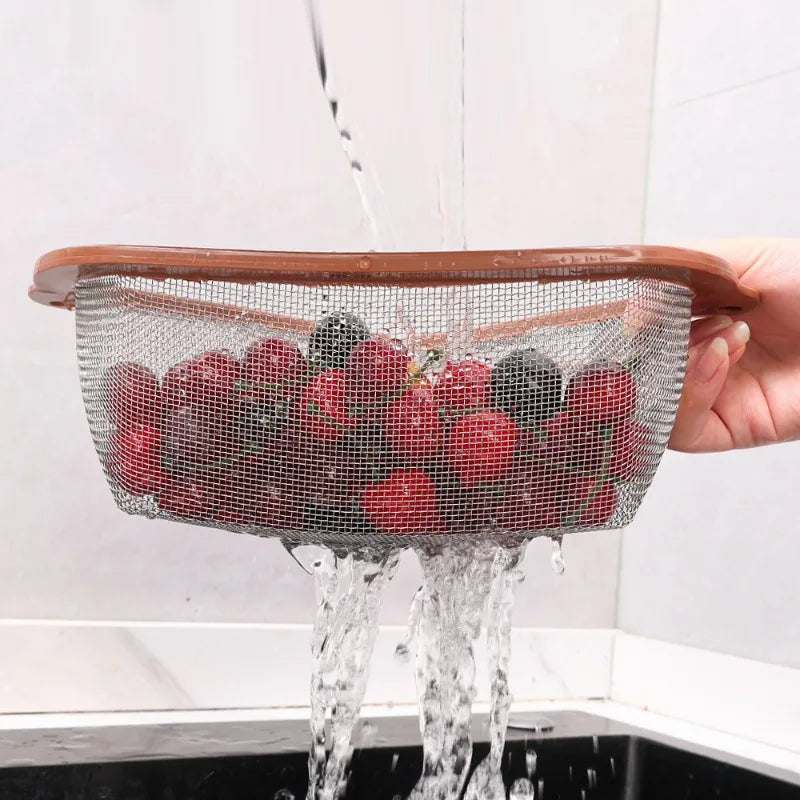 Kitchen Drain Basket 26.5cm Stainless Steel Food Strainer Vegetable Draining Rack - Yellow