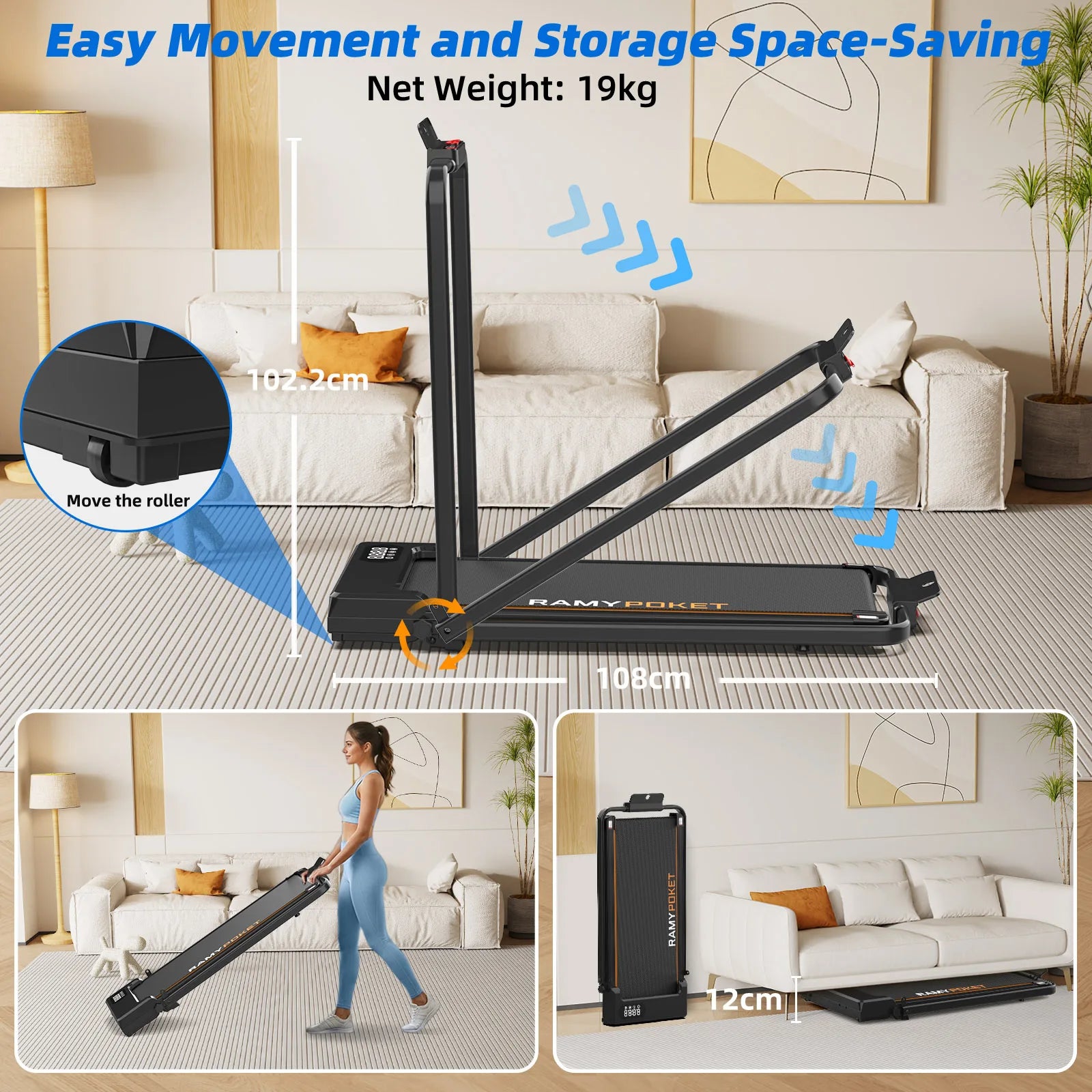 Treadmill 150kg Capacity Foldable Running Machine with 9% Incline and LED Display – Black