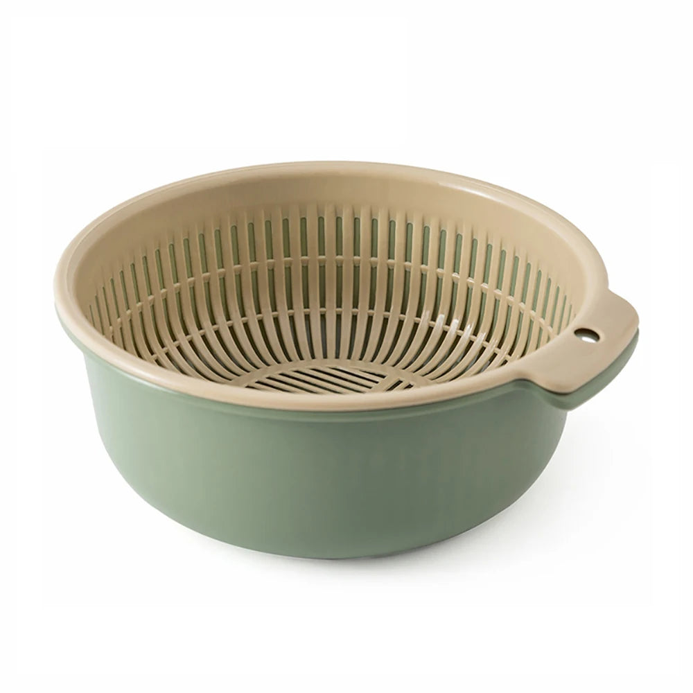 Double Layer Fruit and Vegetable Washing Basket Drain Tray – Green