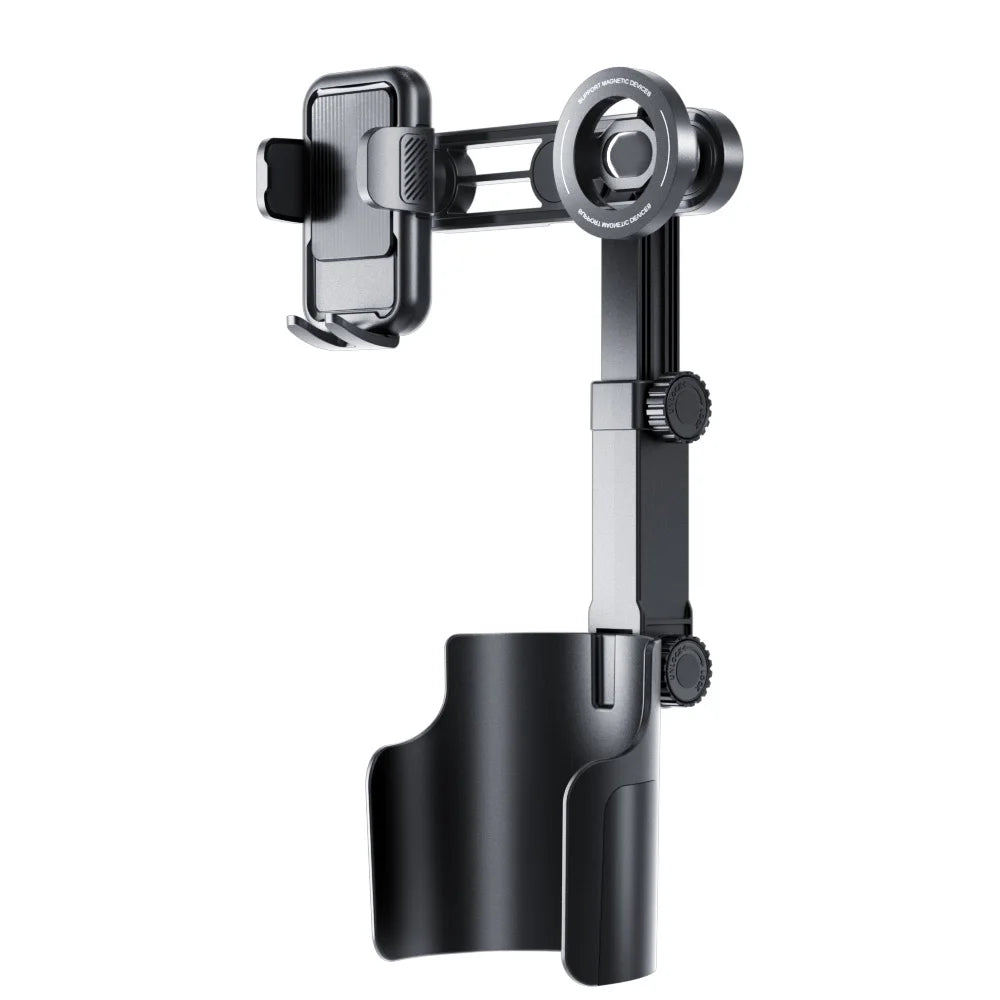 Phone Holder Dual Cup Holder Mount 360° Rotating Foldable Adjustable Vehicle Stand - Black