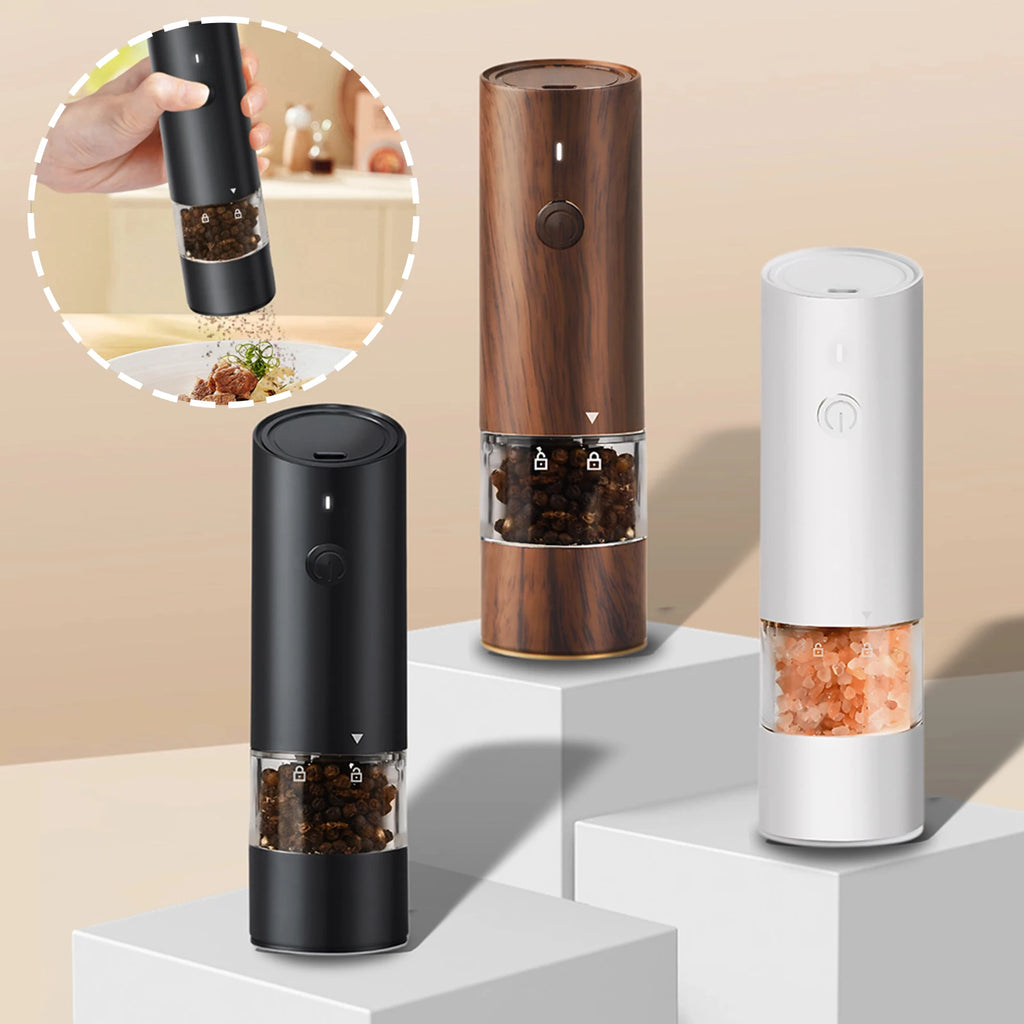 Electric Spice Mill 16.9 cm Rechargeable Adjustable Coarseness with Built-In Light - White