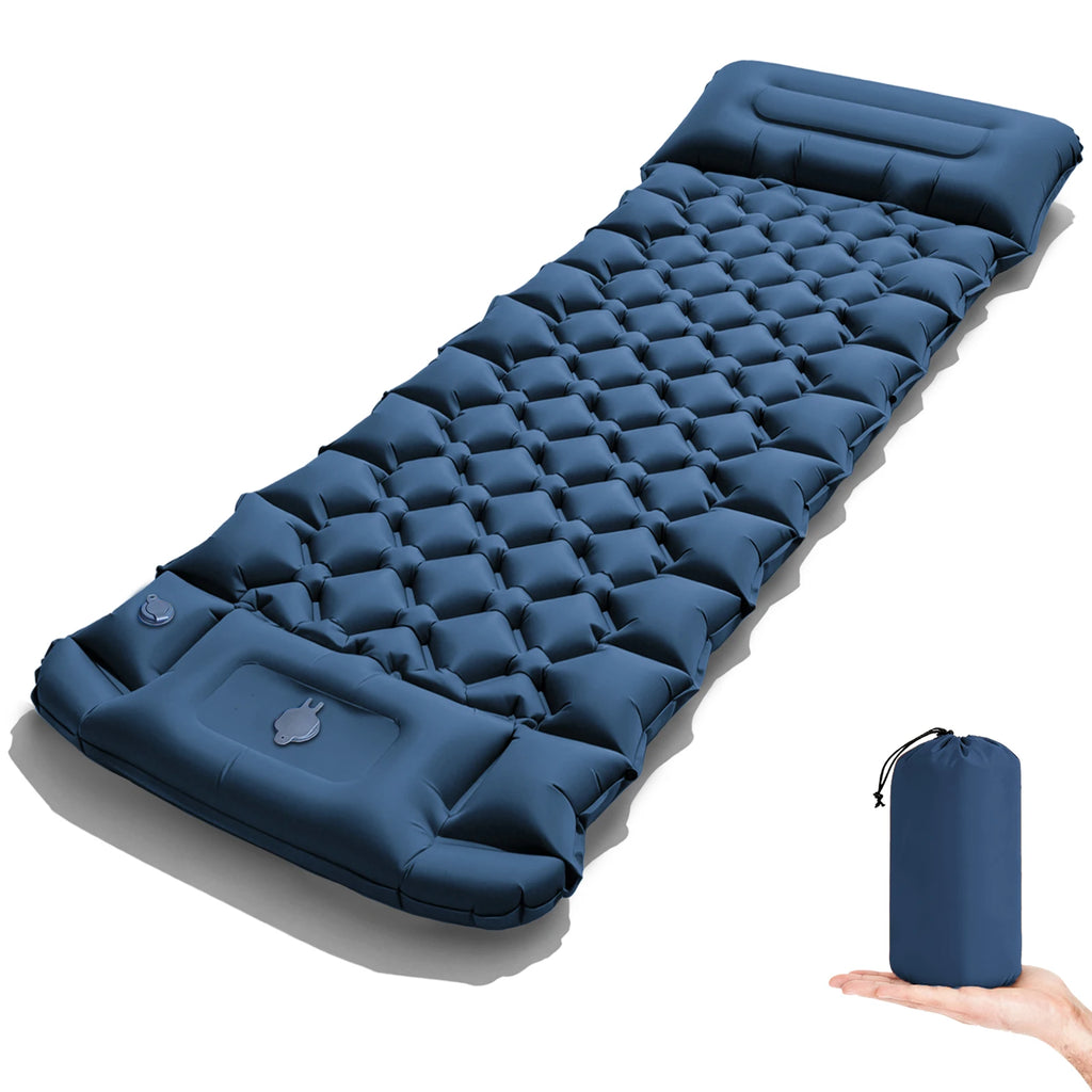 Camping Sleeping Pad Inflatable Mattress 206cm Portable Folding Bed with Built in Foot Pump - Dark Blue